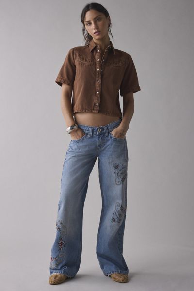 BDG KAYLA EMBROIDERED LOW-RISE JEAN IN TAPESTRY EMBROIDERY, WOMEN'S AT URBAN OUTFITTERS 