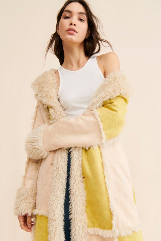 Urban Outfitters Amelia Faux deals Fur Trim Check Overcoat