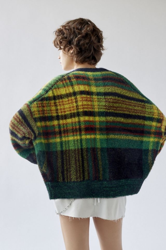UO Thea Fuzzy Plaid Cardigan #1