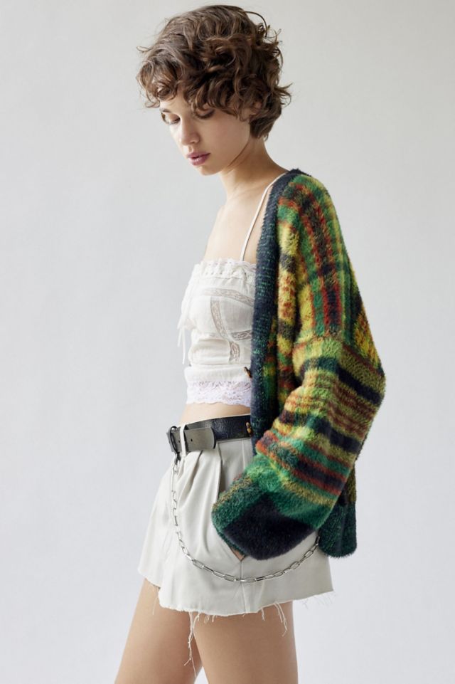UO Thea Fuzzy Plaid Cardigan #2