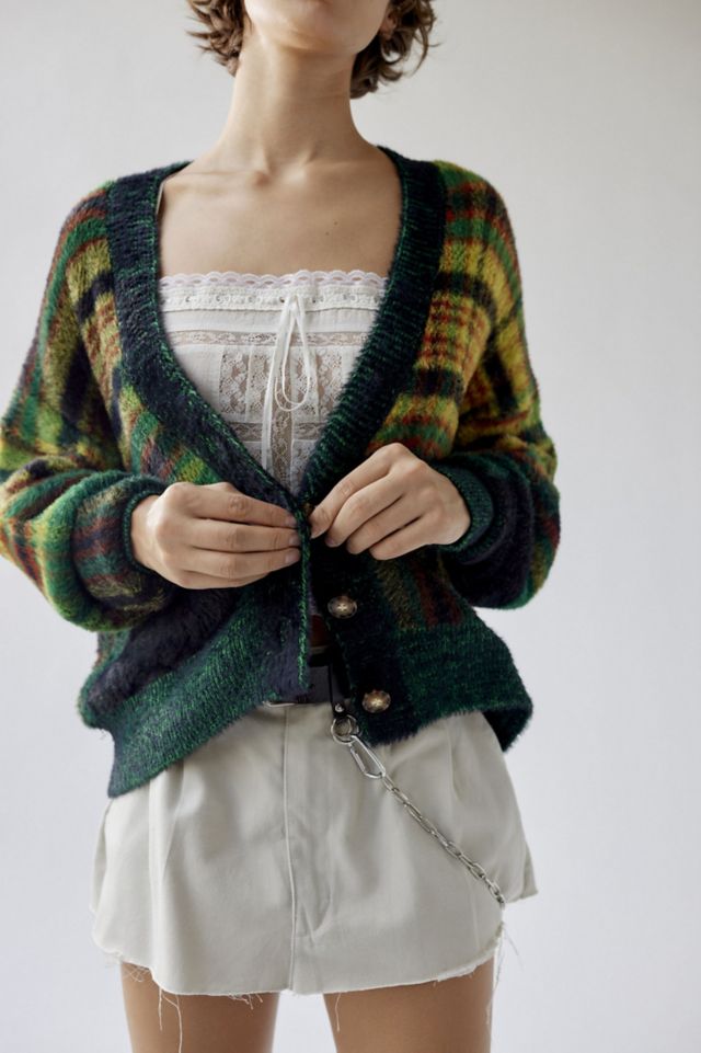 UO Thea Fuzzy Plaid Cardigan #3
