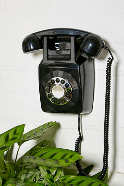 GPO 746 Retro Push Button Dial Landline Wall Mount Phone in Black at Urban Outfitters