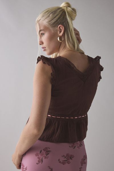 Kimchi Blue Ava Flutter Sleeve Tie-Front Babydoll Top
