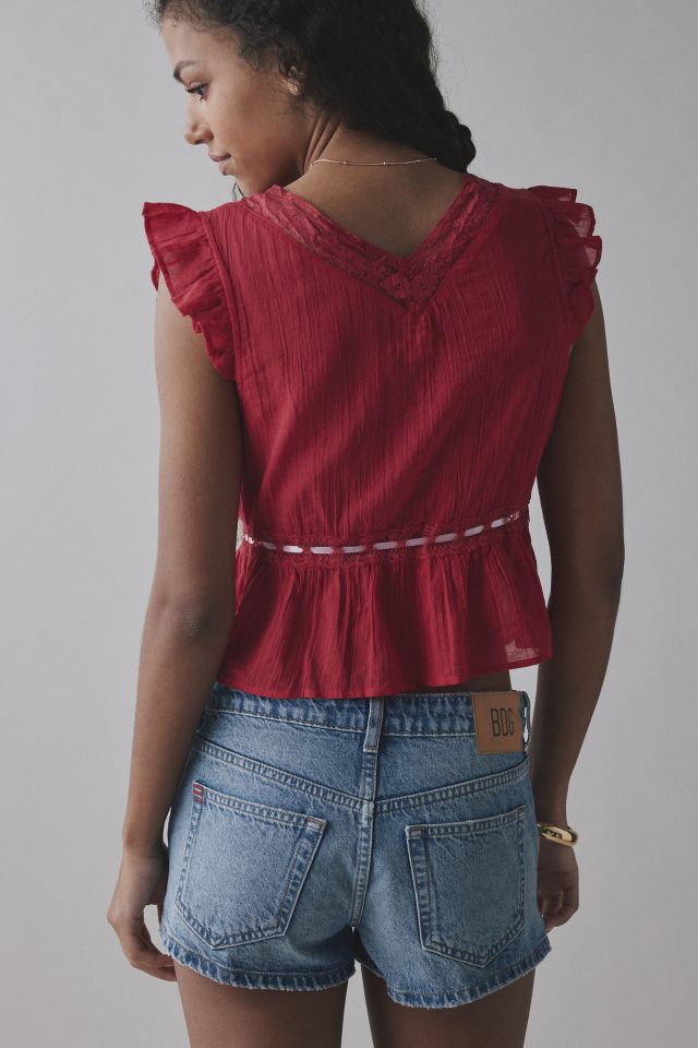 Kimchi Blue Ava Flutter Sleeve Tie-Front Babydoll Top