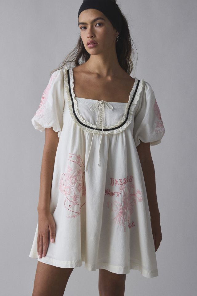 Kimchi Blue Bailey Embroidered Puff Sleeve Babydoll Mini Dress #1