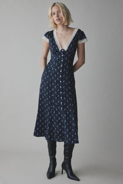 kimchi blue faye lace trim button-down midi dress