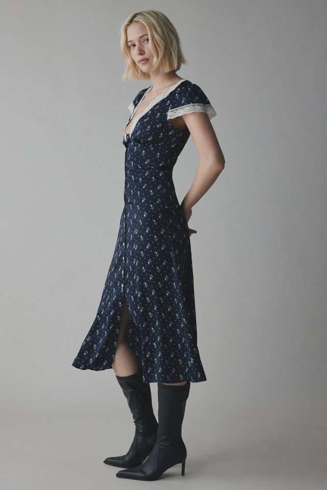 Kimchi Blue Faye Lace Trim Button-Down Midi Dress #3