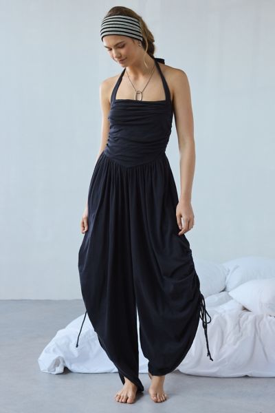 Shop Out From Under Sunkissed Ruched Barrel Leg Jumpsuit In Black, Women's At Urban Outfitters