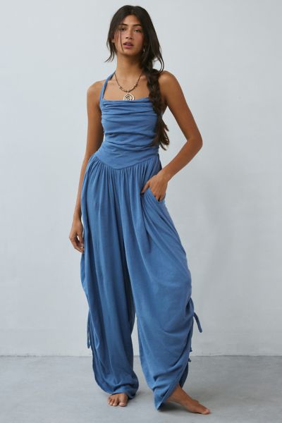 Out From Under Sunkissed Ruched Barrel Leg Jumpsuit In Blue, Women's At Urban Outfitters In Blue