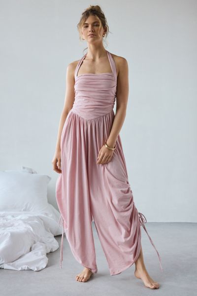 OUT FROM UNDER SUNKISSED RUCHED BARREL LEG JUMPSUIT IN MAUVE, WOMEN'S AT URBAN OUTFITTERS 