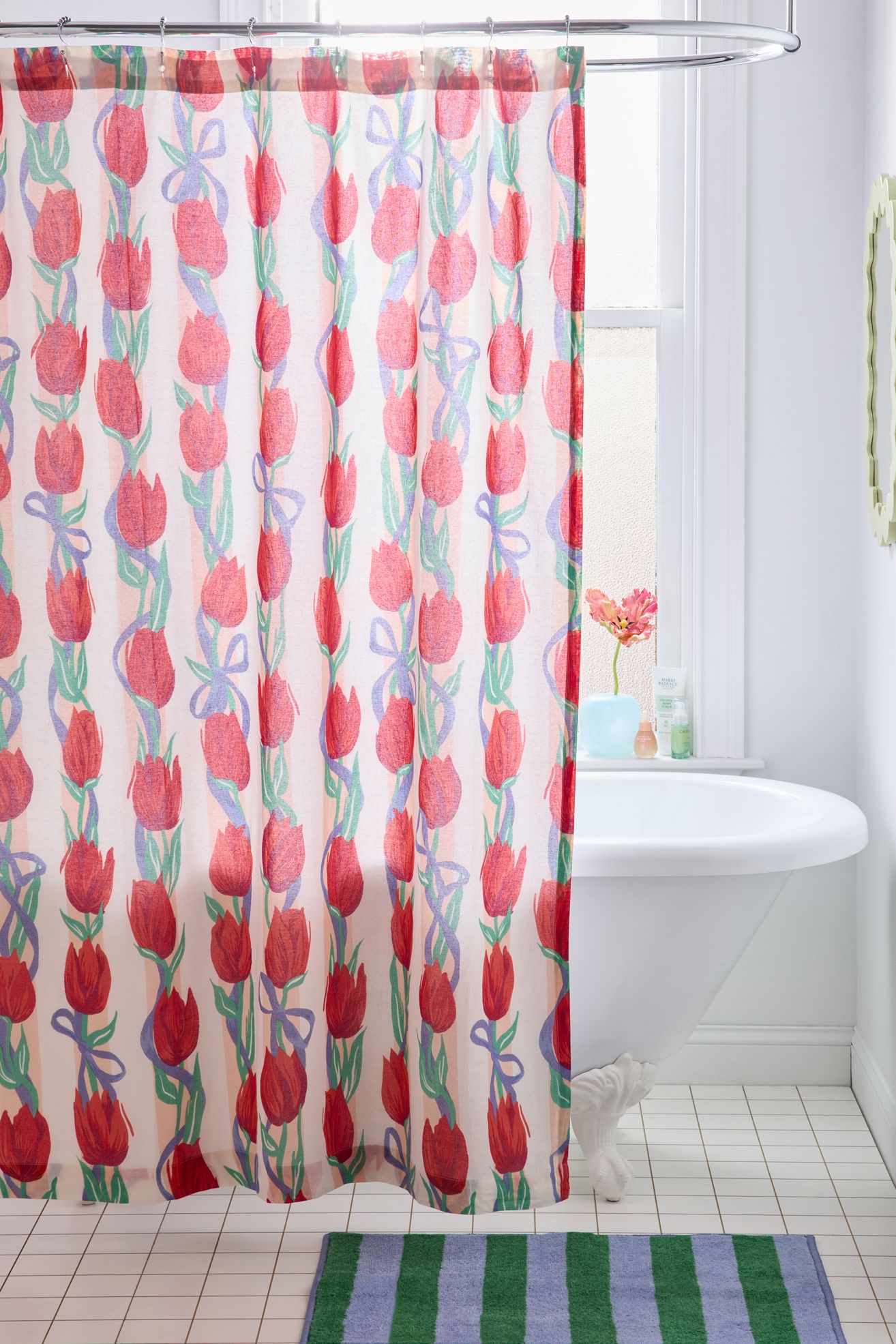 Kristin Tulip Patterned Shower Curtain - Red Tulips, ONE SIZE