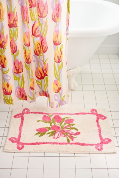 Urban Outfitters Tulip Bunch Plush Tufted Bath Mat In Pink At  In Pink