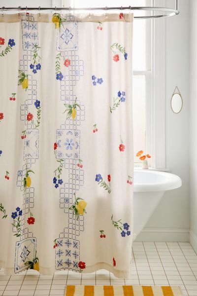 Urban Outfitters Fruit Lattice Patterned Shower Curtain In White At  In White