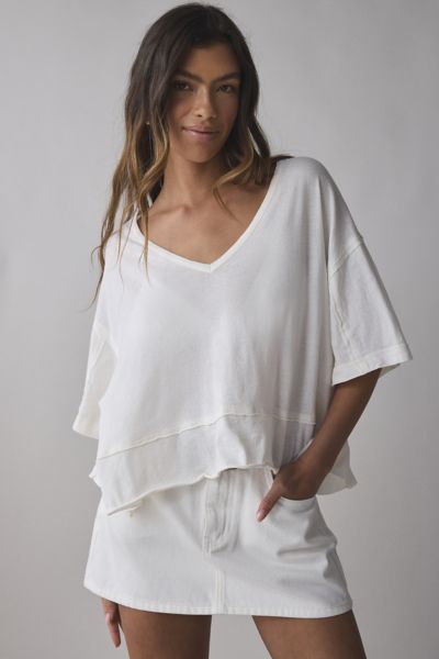 OUT FROM UNDER REBEL RAW-EDGE OVERSIZED TEE IN IVORY, WOMEN'S AT URBAN OUTFITTERS 