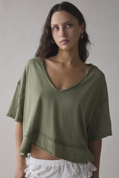 OUT FROM UNDER REBEL RAW-EDGE OVERSIZED TEE IN CARDAMOM SEED, WOMEN'S AT URBAN OUTFITTERS 