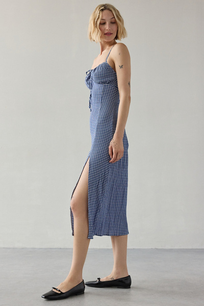 Daisy Street Milkmaid Shirred Gingham Midi Dress