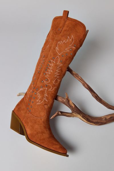 Azalea Wang Beckett Studded Suede Cowboy Boot In Tan, Women's At Urban Outfitters In Tan