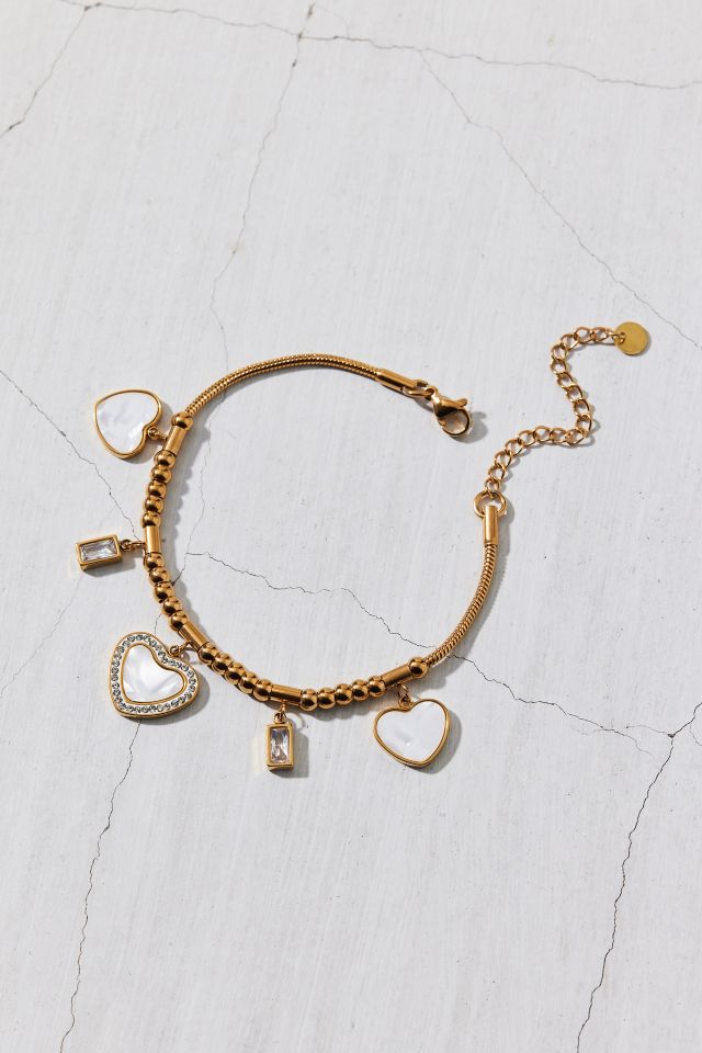 Waterproof Rhinestone Heart Charm Bracelet #1