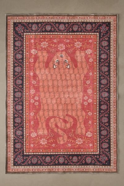 Urban Outfitters Chandra Tiger Printed Rug In Red Berry At
