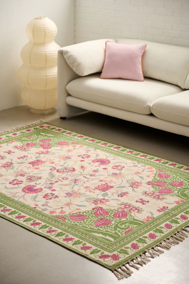 Art Deco Tulip Floral Printed Cotton Rug