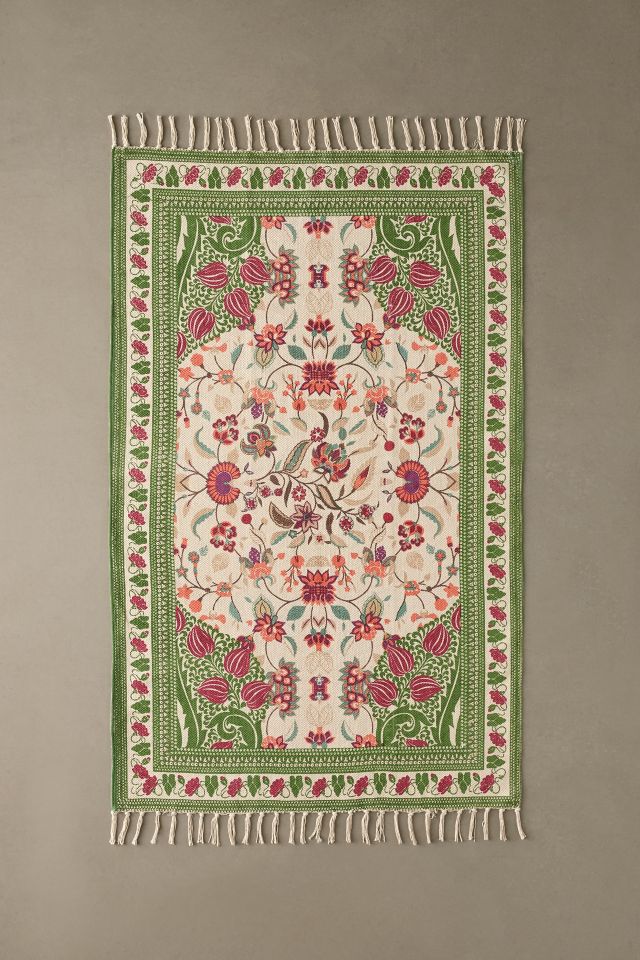 Art Deco Tulip Floral Printed Cotton Rug