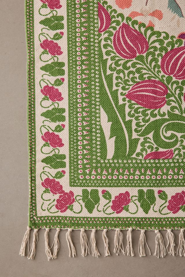 Art Deco Tulip Floral Printed Cotton Rug