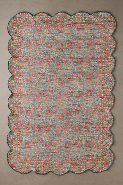 Urban Outfitters In Bloom Floral Scallop Printed Rug In Red At