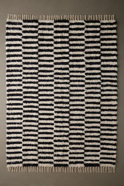 Urban Outfitters Irregular Checkerboard Shaggy Tassel Rug In Black/white At  In Multi