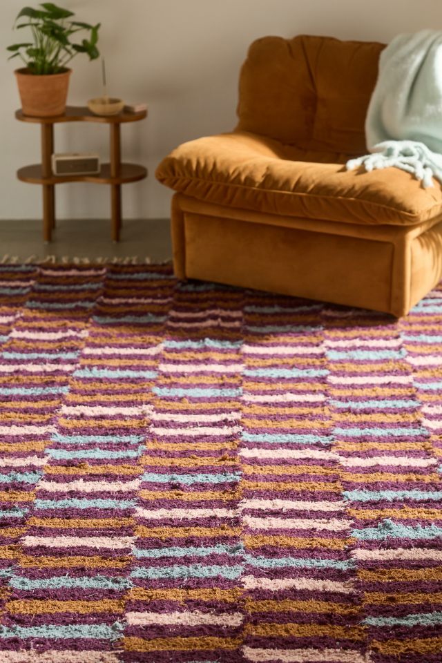 Irregular Checkerboard Shaggy Tassel Rug #1