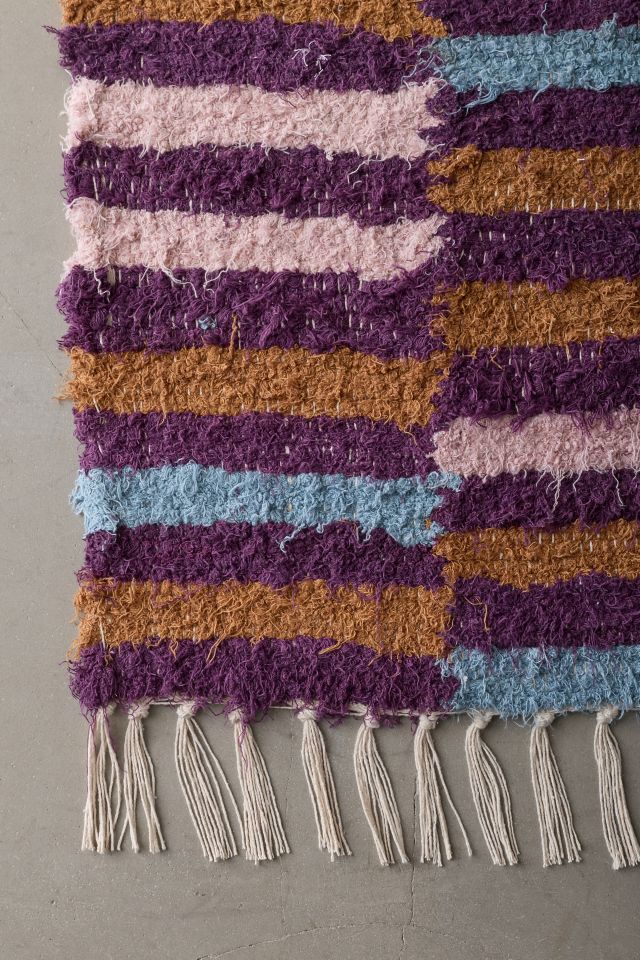 Irregular Checkerboard Shaggy Tassel Rug #4