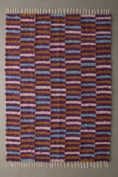 Irregular Checkerboard Shaggy Tassel Rug
