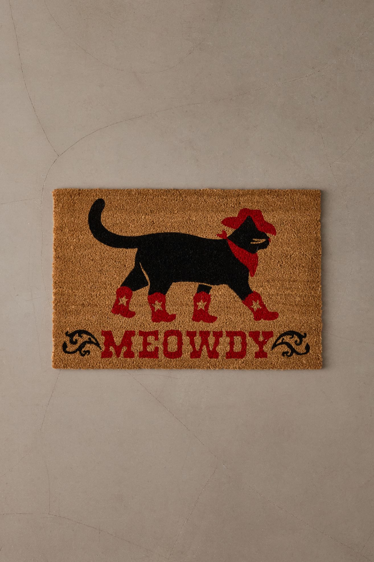 Meowdy Western Cat Textural Coir Doormat - Brown, 20X30