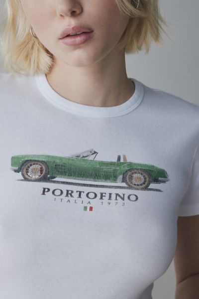 URBAN OUTFITTERS PORTOFINO ITALIA GRAPHIC BABY TEE IN WHITE, WOMEN'S AT URBAN OUTFITTERS 