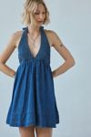 BDG Iris Smocked Plunging V-Neckline Halter Mini Dress