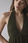 BDG Iris Smocked Plunging V-Neckline Halter Mini Dress