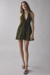 BDG Iris Smocked Plunging V-Neckline Halter Mini Dress