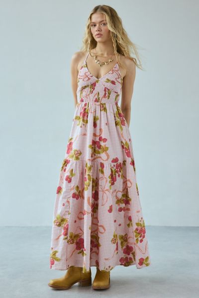 Robe longue à volants et à smocks Renee Kimchi Blue