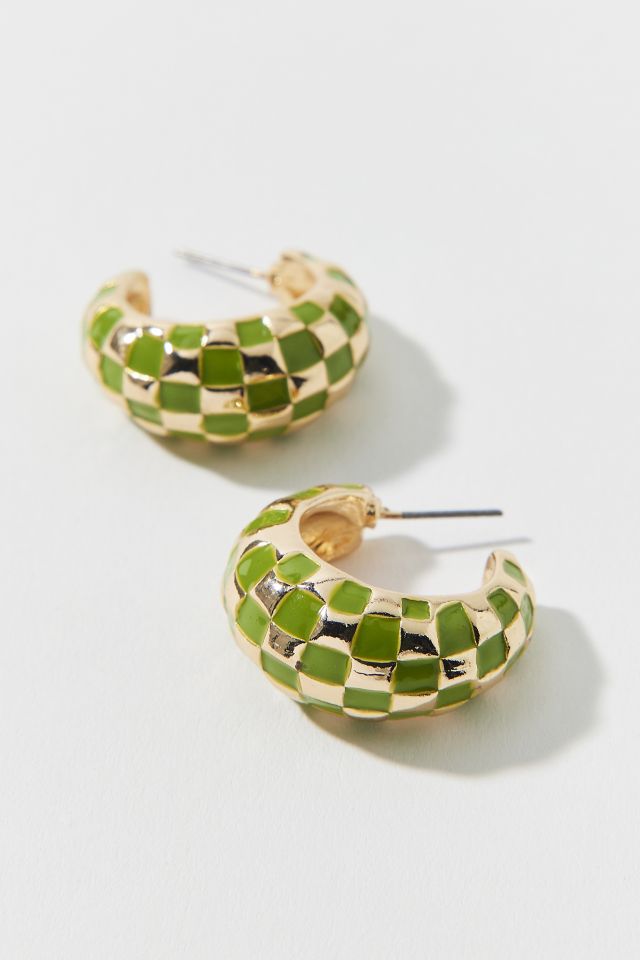 Enameled Checkerboard Chubby Hoop Earring #2
