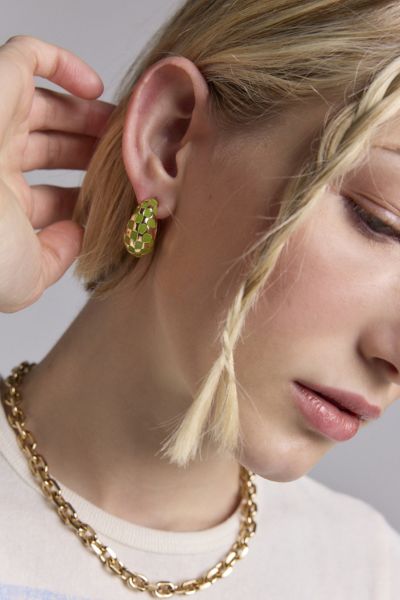 Enameled Checkerboard Chubby Hoop Earring