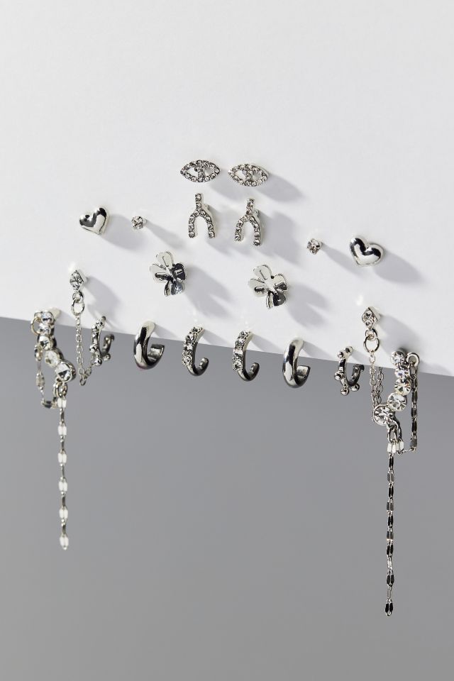 Lucky Icons Rhinestone Post & Hoop Earring Set #1