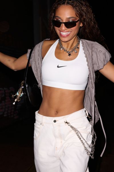 Shop Nike Swoosh Medium Support Sports Bra In White, Women's At Urban Outfitters