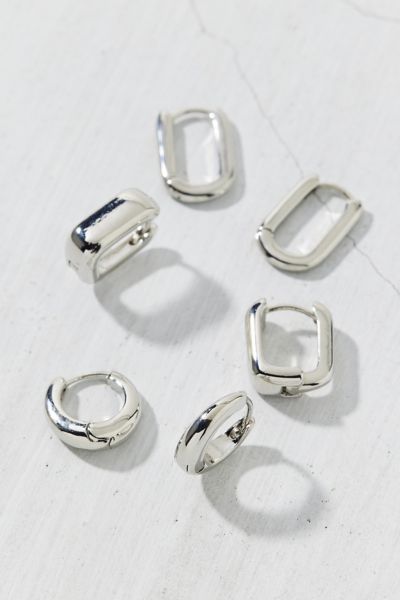 Urban Outfitters Chunky Square Mini Hoop Earring Set In Silver, Women's At  In Silver