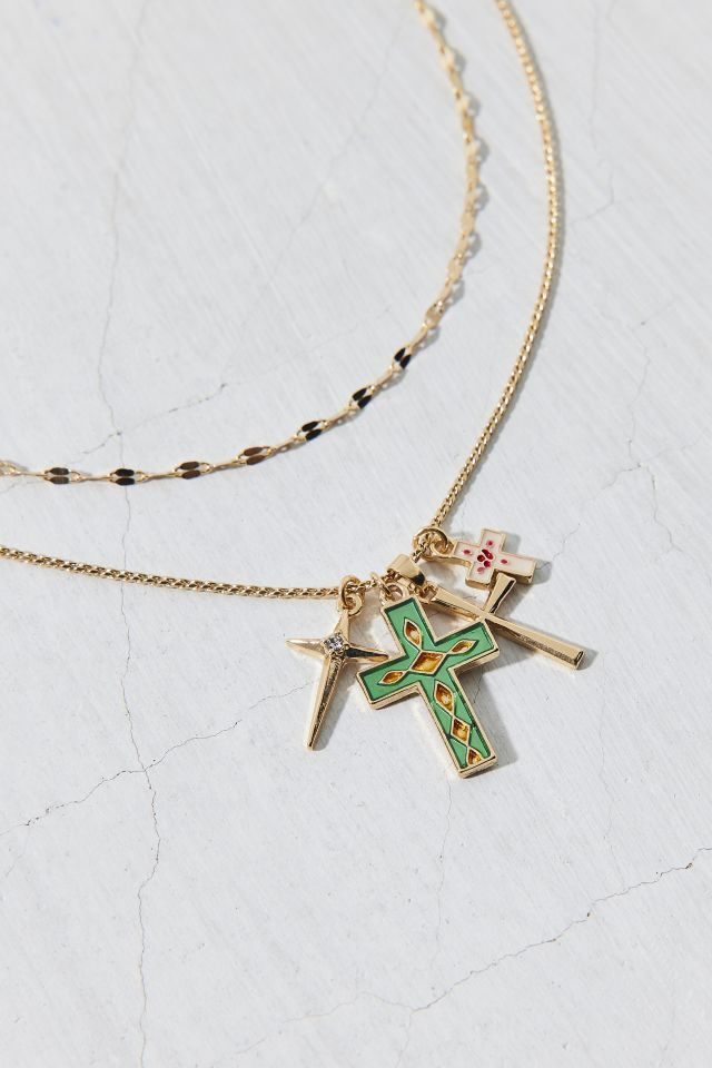 Michelle Delicate Cross Charm Layering Necklace Set #1