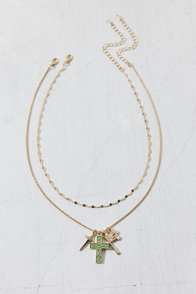 Michelle Delicate Cross Charm Layering Necklace Set #2