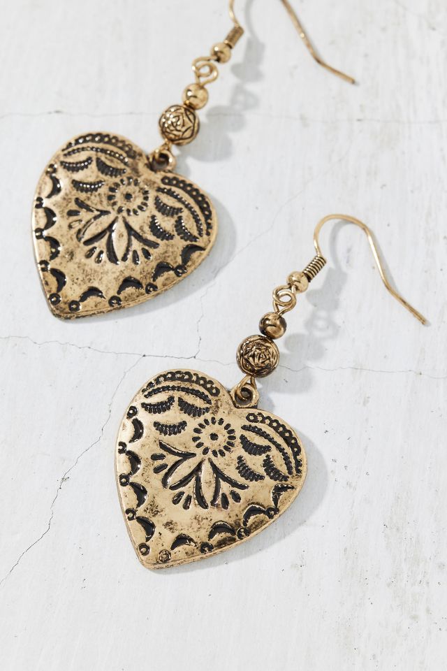 Leia Etched Metal Heart Drop Earring #1