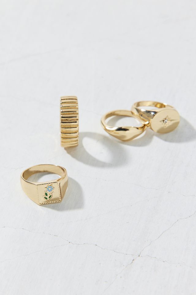 Forget Me Not 4-Piece Signet Ring Set #1