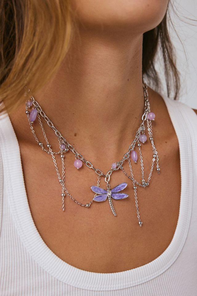 Dragonfly Stone Layered Chain Necklace | Urban Outfitters Dragonfly Stone Layered Chain Necklace | Urban Outfitters