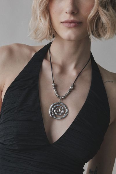 Statement Swirl Pendant Cord Necklace