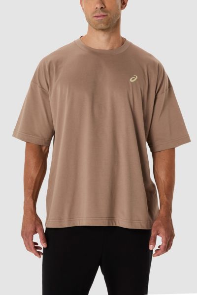 Asics Spiral Relaxed Fit Athletic T-shirt Top In Taupe Grey, Men's At Urban Outfitters In Taupe Grey