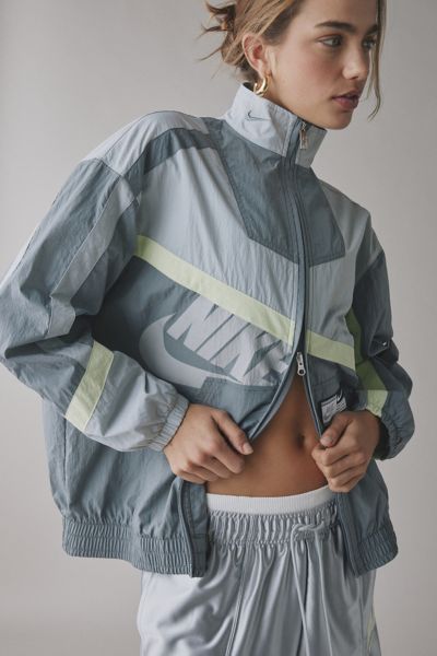 Nike Sportswear Oversized Woven Zip-up Jacket In Grey, Women's At Urban Outfitters